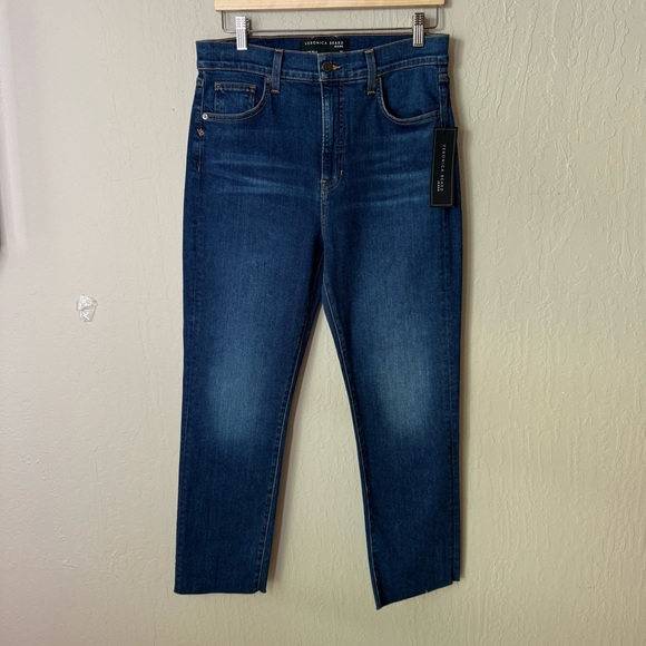 NWT VERONICA BEARD Ryleigh Slim
Straight High Rise Jeans Bright Blue Raw Hem 30 - Picture 5 of 16